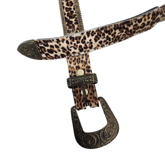 Vintage Sand Castle Paris Belt Womens Leopard Mesh Fur Bronze Metallic Buckle ML main image 7